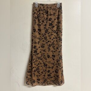 SHEIN Black Floral Tan Maxi Skirt